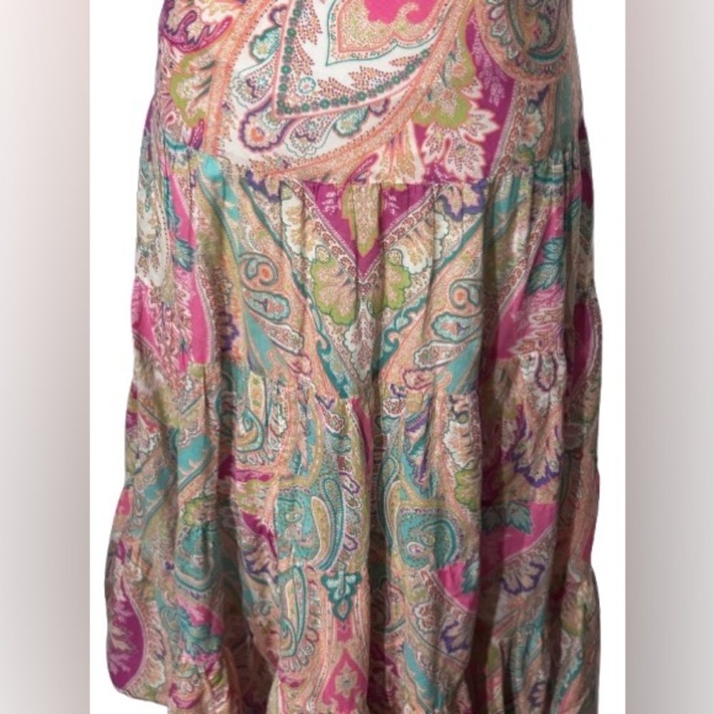 100% Cotton Ralph Lauren 1X Skirt Madi Paisley Boho Pink Aqua Size 18 Size 16 - Picture 3 of 14